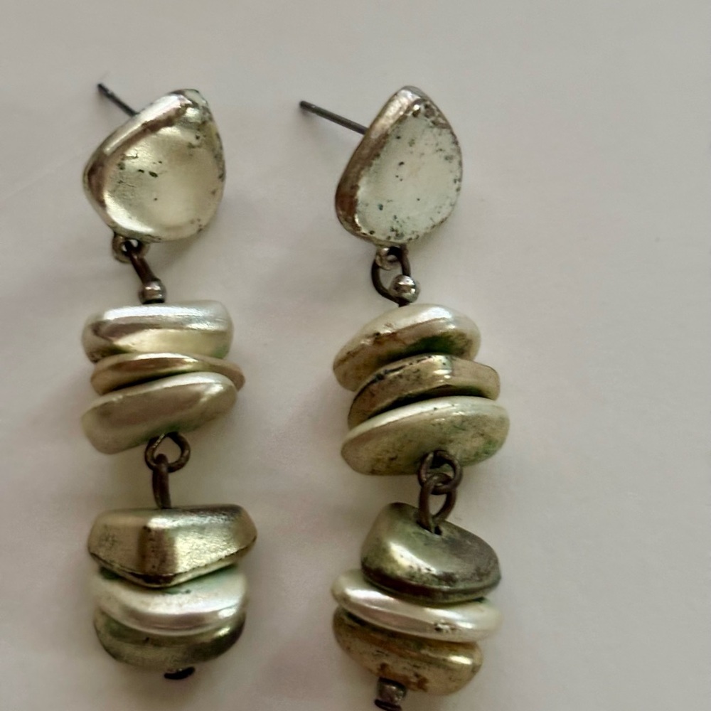Vintage Silver-Tone Bead Drop Dangle Earrings - signed